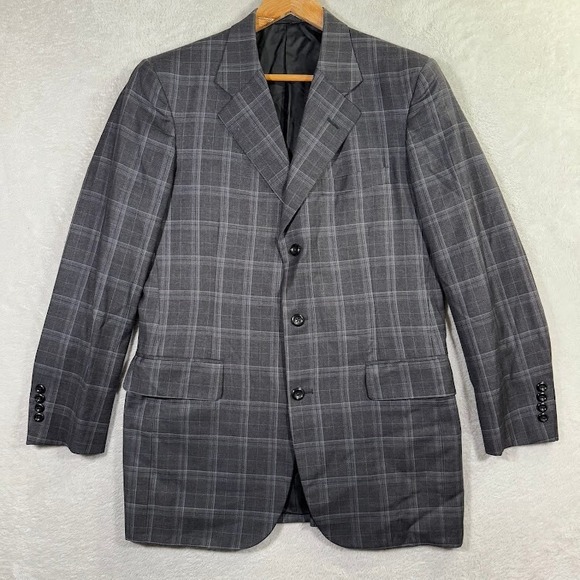 Tom James Filo A Mano Holland Sherry Mens 40R Grey Windowpane Sport Coat Preppy